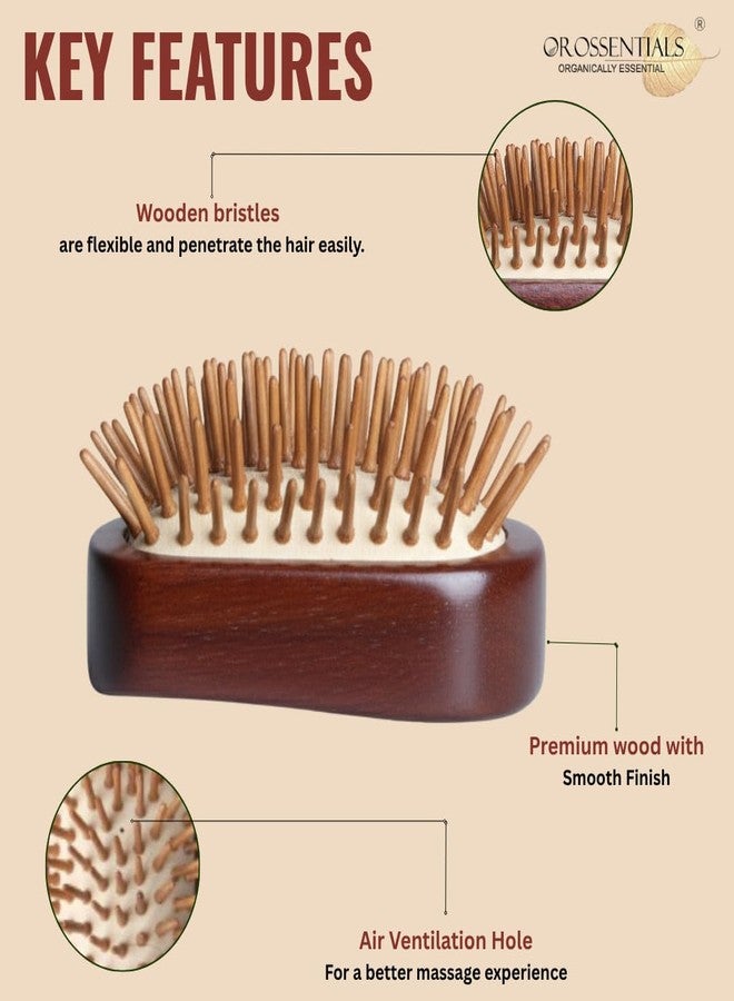OROSSENTIALS Premium wooden hair Brush without handle Pack of 1 || brush for hair growth || Wooden Hair Detangling Brush Lightweight Natural Comb for Smooth Styling Gentle Scalp Massage for Massage Scalp Handmade Natural Hair Brush Hairbrush with Bamboo Pins All Hair Types(ORO-052) - Image 2