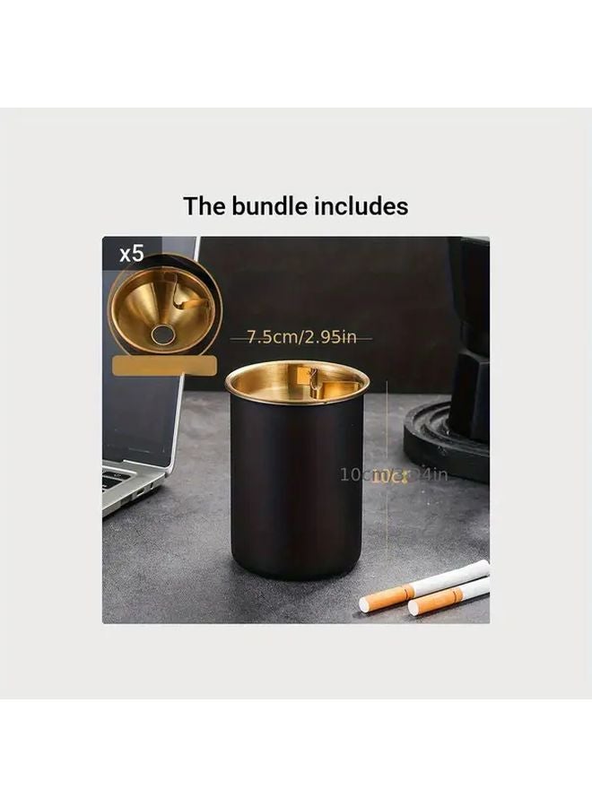 Black Windproof Metal Ashtray Anti Fly Ash Detachable Stainless Steel for Car Home Office - Image 1