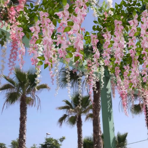 GhuaH 2 Pcs Wisteria Garland Artificial Flowers Wisteria Hanging Flowers Garland Pink 12 Ft Fake Silk Hanging Flower Vines Greenery for Wedding Arch Party Baby Shower Outdoor Indoor Ceremony - Image 5