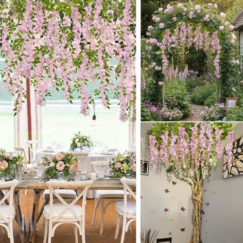 GhuaH 2 Pcs Wisteria Garland Artificial Flowers Wisteria Hanging Flowers Garland Pink 12 Ft Fake Silk Hanging Flower Vines Greenery for Wedding Arch Party Baby Shower Outdoor Indoor Ceremony - Image 3