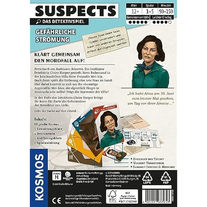 KOSMOS 683658 Suspects  Dangerous Current The Detective Game Crime Game Exciting Board Game as Crime for Determining Collecting Clues Solving Murder Case from 12 Years for 15 People - Image 2