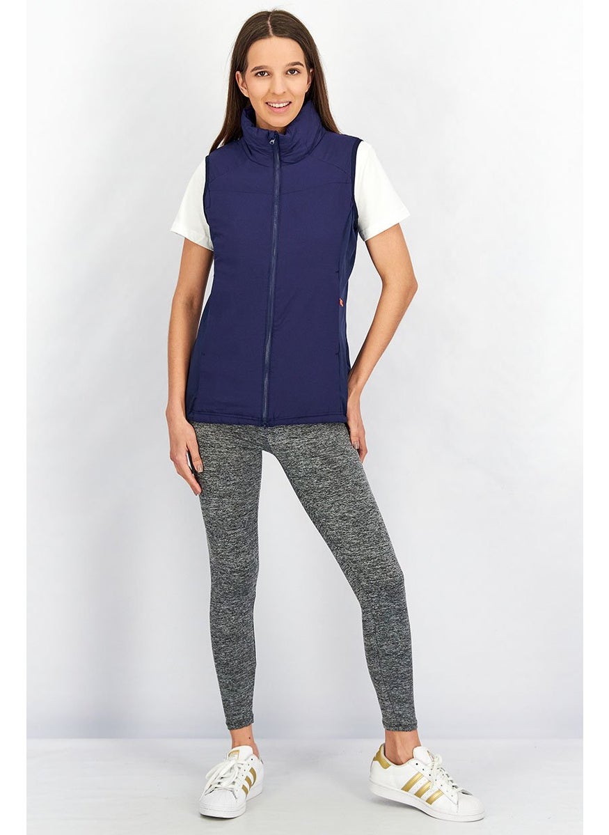 Tchibo Women Mock Neck Hybrid Gilet, Navy Blue  - Image 3