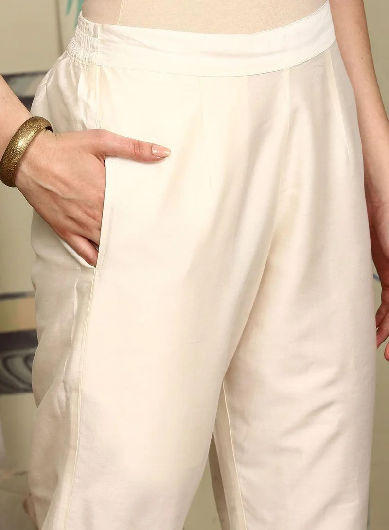 ISHIN  Women's Off White Polyester Blend Embellished Tunic Full Length Casual Straight Fit Kurta Set for Women | Best Price UAE