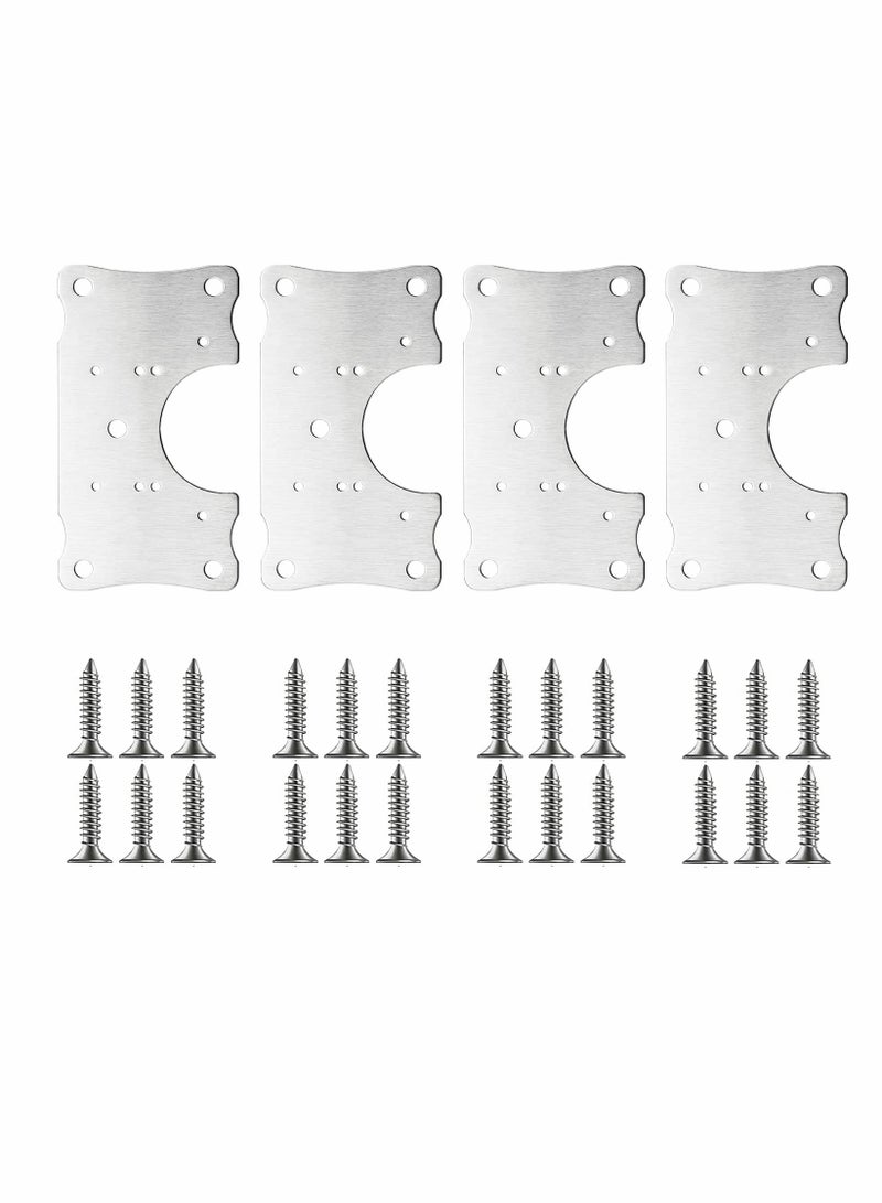 Cabinet Hinge Repair Plate, Stainless Steel Kits with Mounting Screws Wooden for Protecting Furniture and Kitchen Cabinet(4 Half Hole) - Image 1