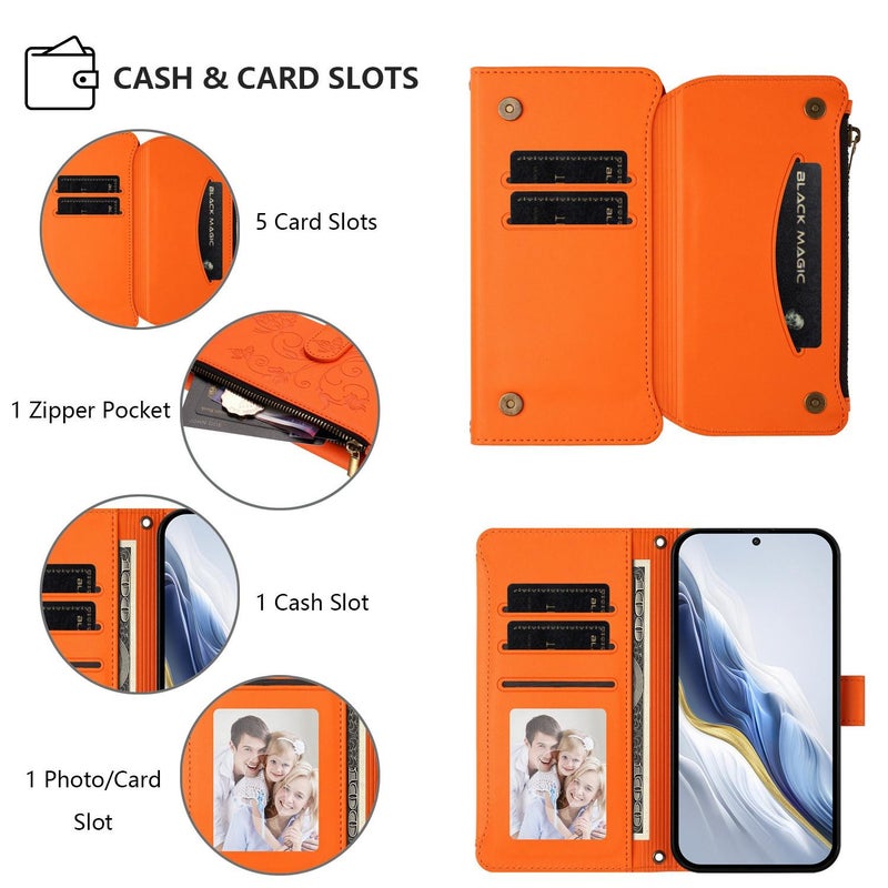 erorex For Realme 14 Pro+ 5G Global    Multi-card Zipper Wallet Leather Phone Case(Orange) - Image 5