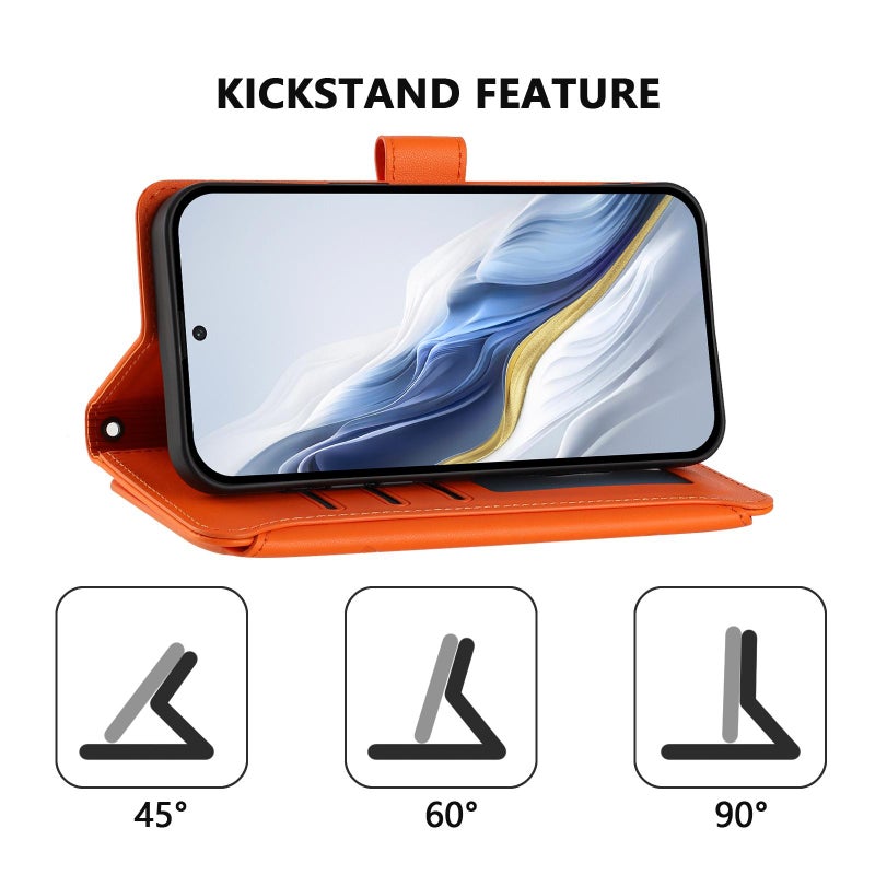 erorex For Realme 14 Pro+ 5G Global    Multi-card Zipper Wallet Leather Phone Case(Orange) - Image 3