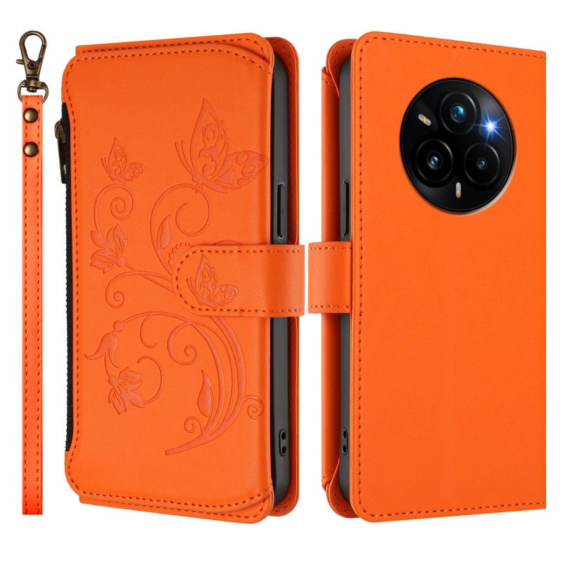 erorex For Realme 14 Pro+ 5G Global    Multi-card Zipper Wallet Leather Phone Case(Orange) - Image 2