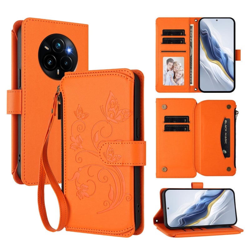 erorex For Realme 14 Pro+ 5G Global    Multi-card Zipper Wallet Leather Phone Case(Orange) - Image 1