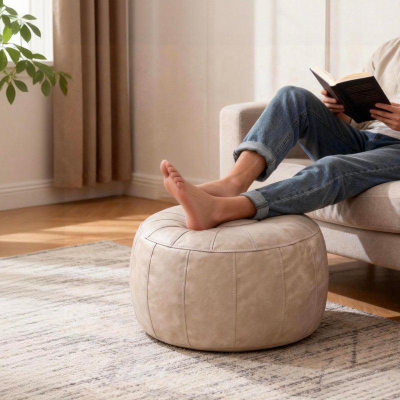 Thgonwid Unstuffed Moroccan Storage Pouf Foot Stool Ottoman Seat Handmade Faux Leather Bean Bag Floor Chair Foot Rest for Living Room, Bedroom or Balcony (Mushroom) - Image 2
