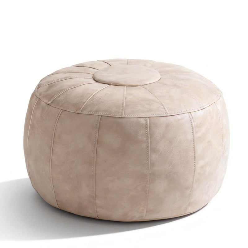 Thgonwid Unstuffed Moroccan Storage Pouf Foot Stool Ottoman Seat Handmade Faux Leather Bean Bag Floor Chair Foot Rest for Living Room, Bedroom or Balcony (Mushroom) - Image 1