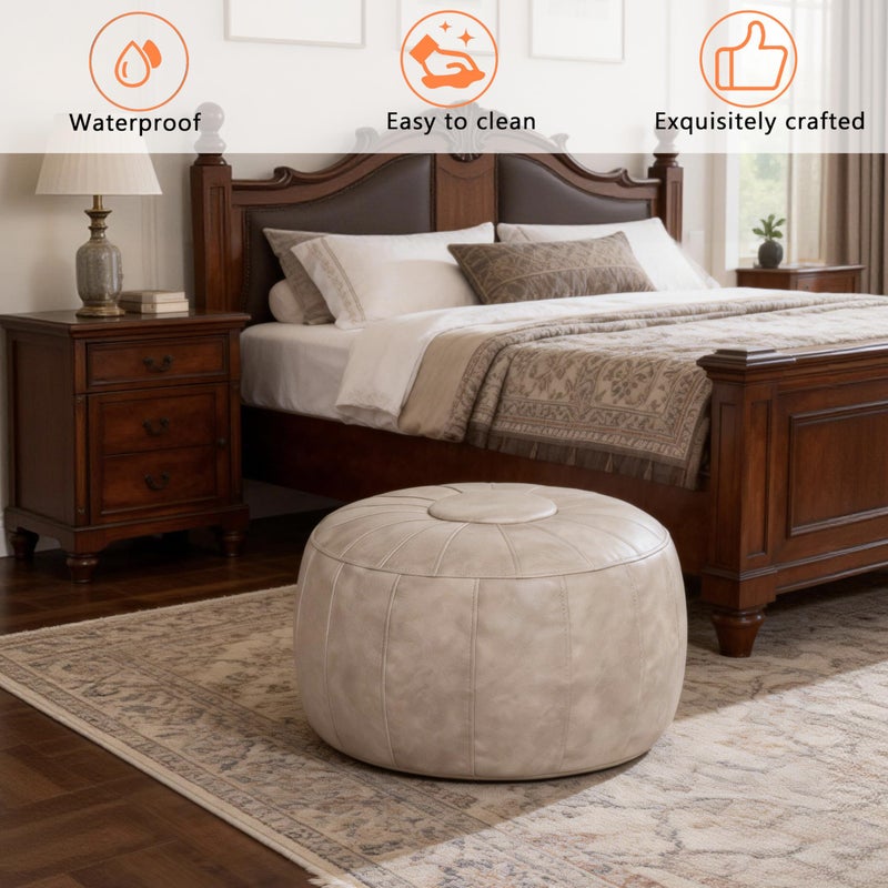 Thgonwid Unstuffed Moroccan Storage Pouf Foot Stool Ottoman Seat Handmade Faux Leather Bean Bag Floor Chair Foot Rest for Living Room, Bedroom or Balcony (Mushroom) - Image 3