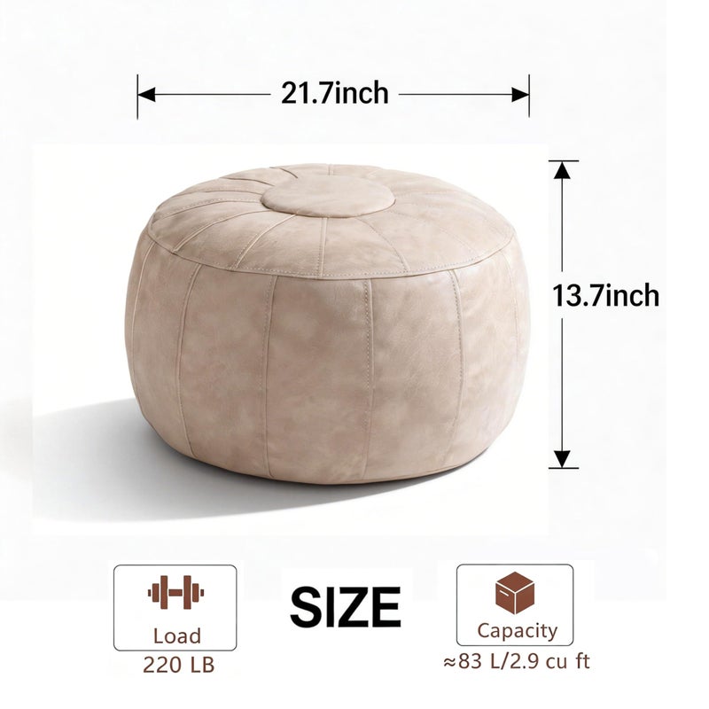 Thgonwid Unstuffed Moroccan Storage Pouf Foot Stool Ottoman Seat Handmade Faux Leather Bean Bag Floor Chair Foot Rest for Living Room, Bedroom or Balcony (Mushroom) - Image 5