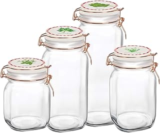 Circleware Glass Canisters with White Ceramic Swing Top Hermetic Airtight Locking Lids, Set of 4, Kitchen Food - Image 1