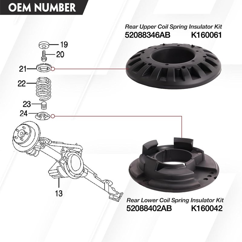 SUSUPACI 4 PCS Rear Upper and Lower Coil Spring Insulator Kit for Jeep Grand Cherokee 1999-2004 - Image 3