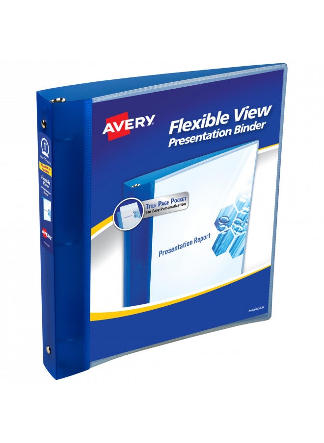 AVERY Avery Flexible View 3 Ring Binder, Clear Front Customizable Cover with Solid Back, 1 Inch Round Rings, 1 Clear/Blue Binder (17675)  - Image 1
