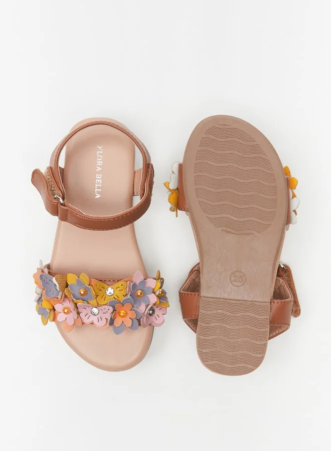 Flora Bella By Shoexpress Girls Embellished Sandals with Hook and Loop Closure