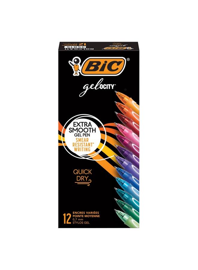 Bic أقلام جل سريعة الجفاف بألوان متنوعة من Gelocity (قد تختلف الألوان) متوسطة الرأس (0.7 مم) عبوة من 12 قلم جل قابل للسحب مع قبضة كاملة مريحة (Rglcga11Ast) - Image 2
