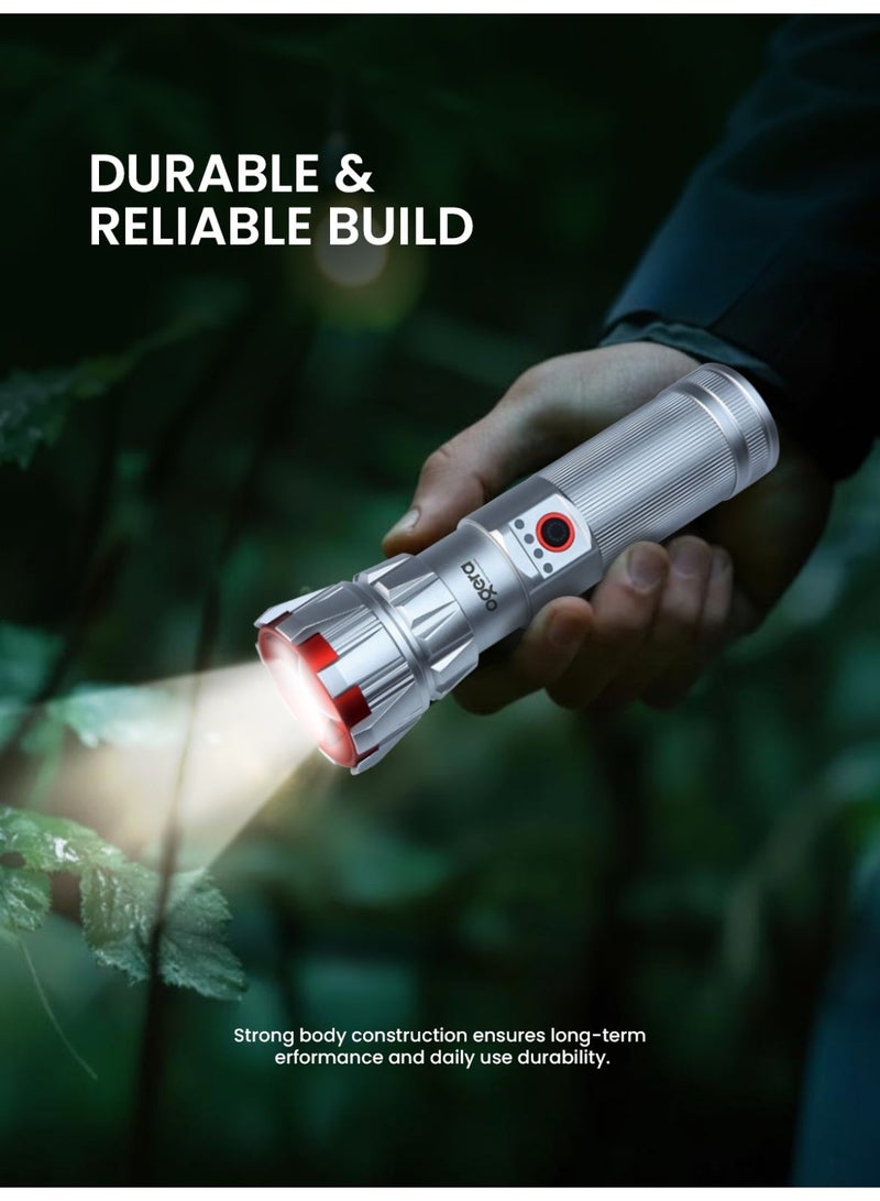 أوجيرا كشاف LED قابل لإعادة الشحن | كشاف تكتيكي عالي السطوع | بطارية D طويلة العمر | متين ومقاوم للماء | كشاف طوارئ صغير | مثالي للتخييم والمشي والاستخدام المنزلي | ضمان سنتين | OG1000SL | فضي - Image 5