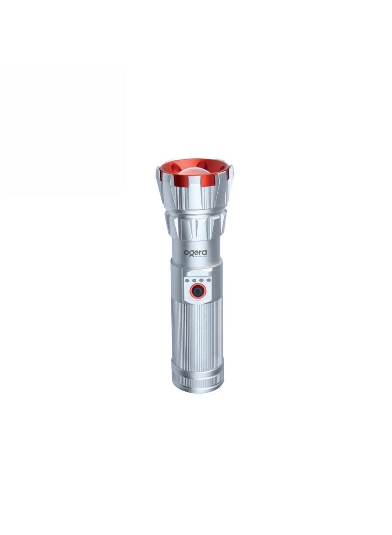 أوجيرا كشاف LED قابل لإعادة الشحن | كشاف تكتيكي عالي السطوع | بطارية D طويلة العمر | متين ومقاوم للماء | كشاف طوارئ صغير | مثالي للتخييم والمشي والاستخدام المنزلي | ضمان سنتين | OG1000SL | فضي - Image 1