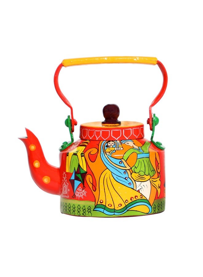 A Krazy Mug A Krazy Mug Handmade Colourful Traditional Gujarat City Culture Theme Design Desi Tea Chai Décor for Home, Café, Restaurant Aluminium Kettle (850 ml) - Image 1