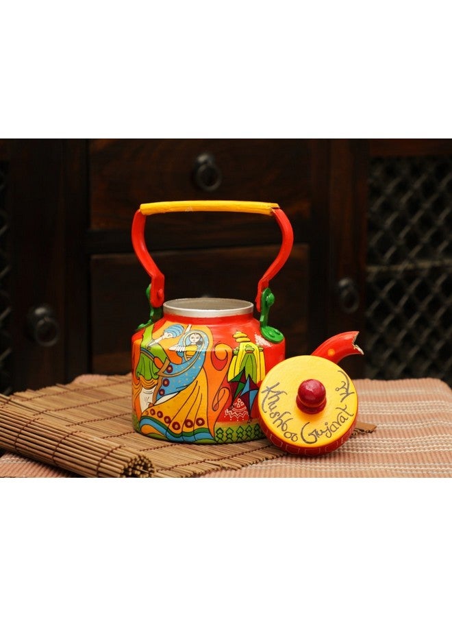 A Krazy Mug A Krazy Mug Handmade Colourful Traditional Gujarat City Culture Theme Design Desi Tea Chai Décor for Home, Café, Restaurant Aluminium Kettle (850 ml) - Image 5