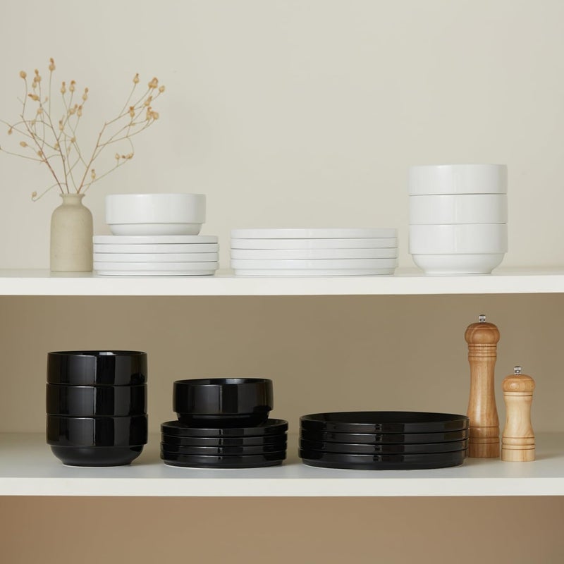 Kook Ceramic Dinnerware Set 12Piece Service for 4 Soup Bowls 315 oz Salad Plates 75 Dinner Plates 105 Round Microwave and Dishwasher Safe Black Cambridge Classics - Image 4