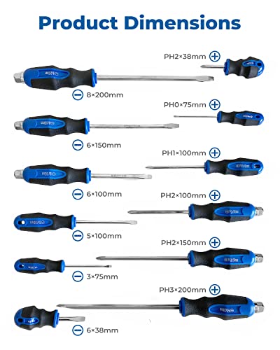ROTATION Magnetic Screwdriver Set 12 PCS with Nichrome tips, 6 Phillips and 6 Flat Head Screwdrivers, half with Go-Thru Steel Blades, High Torque for Fastening and Loosening (Silver Tip_Gloss Blade) - Image 5