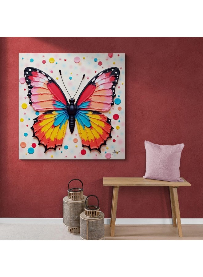 Artfluence Butterfly Painting for Wall Decoration Abstract Wall Painting for Living - Multicolor Wings Butterfly for Home Decoration with Frame-Fade-Resistant, Pine Wood Framed, 380 GSM Canvas, 16 x 16 inches - Image 1