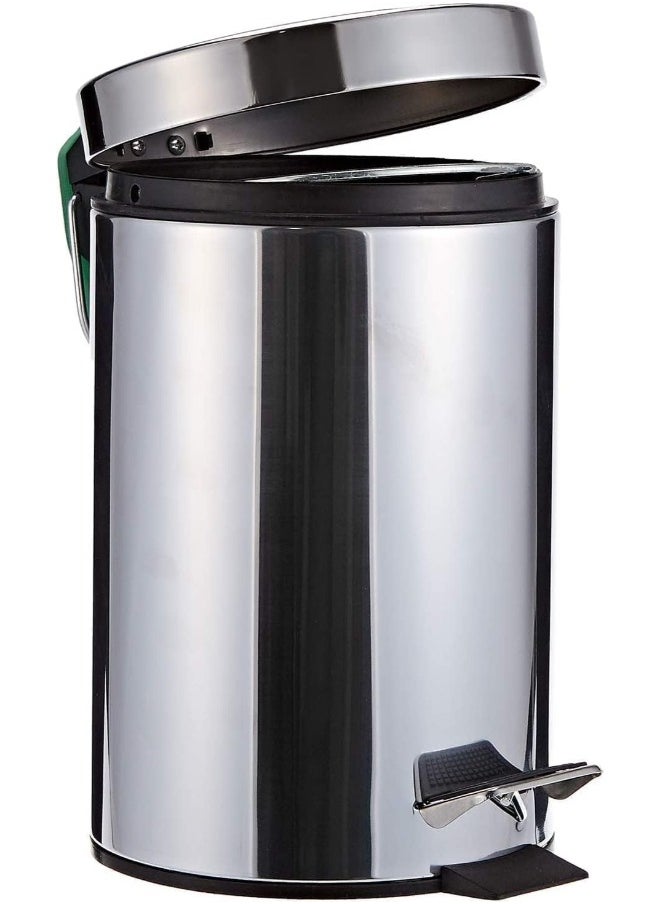 Generic - Turkish Stainless Steel Trash Can with Swing Lid and Foot Pedal Can Comes with Plastic Inner for Easy Cleaning with Foot Pedal-Silver-8 Liters - Image 1