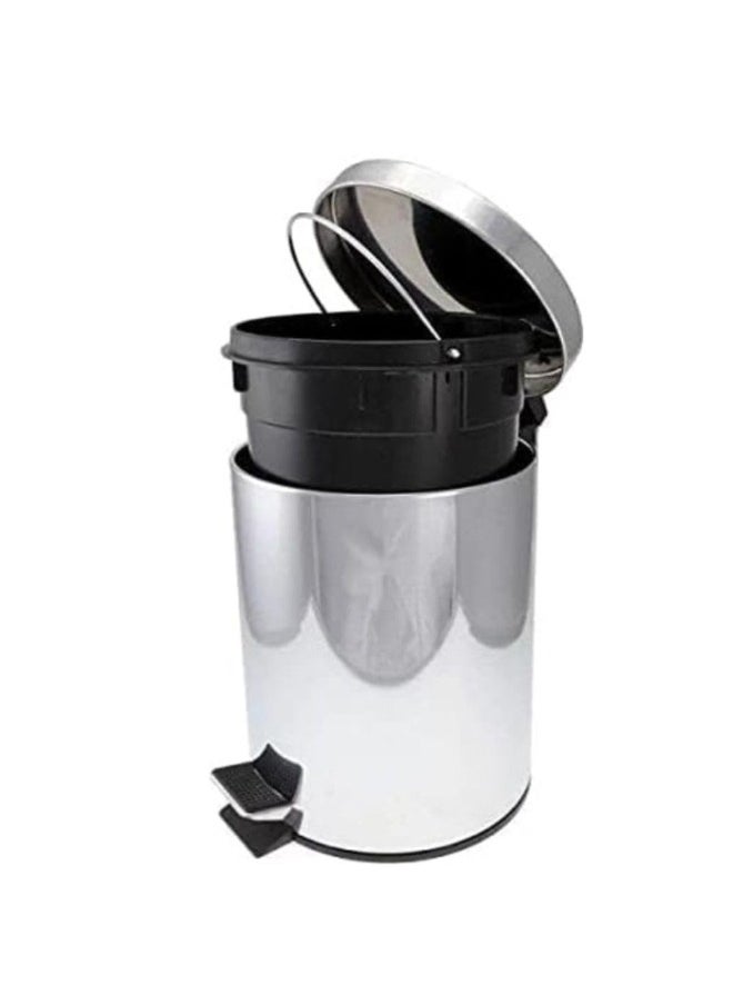Generic - Turkish Stainless Steel Trash Can with Swing Lid and Foot Pedal Can Comes with Plastic Inner for Easy Cleaning with Foot Pedal-Silver-8 Liters - Image 1