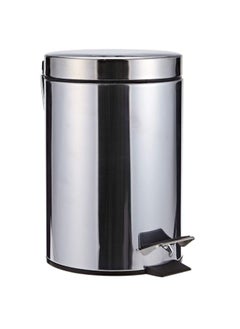 Turkish Stainless Steel Trash Can with Swing Lid and Foot Pedal Can Comes with Plastic Inner for Easy Cleaning with Foot Pedal-Silver-8 Liters
