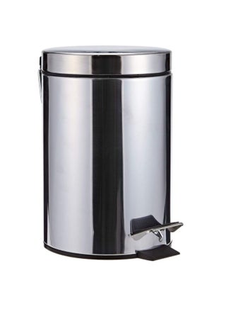 Turkish Stainless Steel Trash Can with Swing Lid and Foot Pedal Can Comes with Plastic Inner for Easy Cleaning with Foot Pedal-Silver-8 Liters