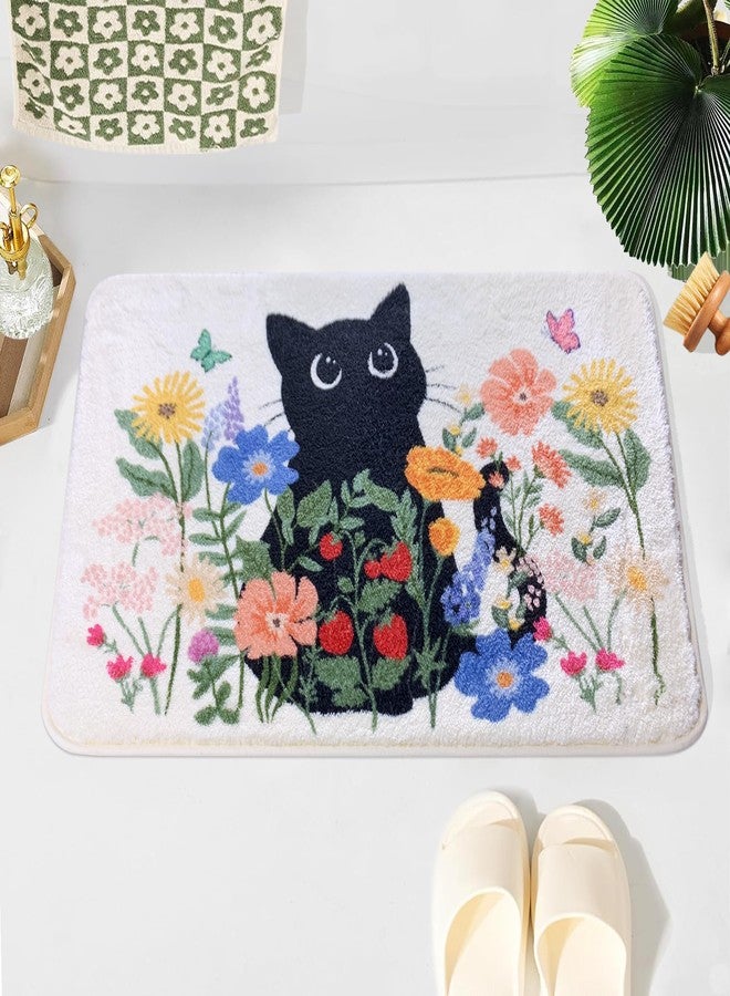 SHIYUE Cute Flower Abstract Art Bath Mat for Bathroom Rugs, Ultra Soft and Fluffy Microfiber Water Absorption Non Slip Mat for Bedroom Bathroom(18"×26" Cat Flower H2) - Image 1