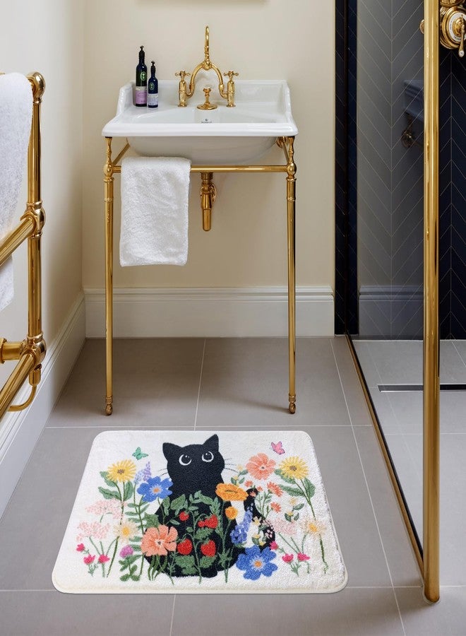 SHIYUE Cute Flower Abstract Art Bath Mat for Bathroom Rugs, Ultra Soft and Fluffy Microfiber Water Absorption Non Slip Mat for Bedroom Bathroom(18"×26" Cat Flower H2) - Image 4