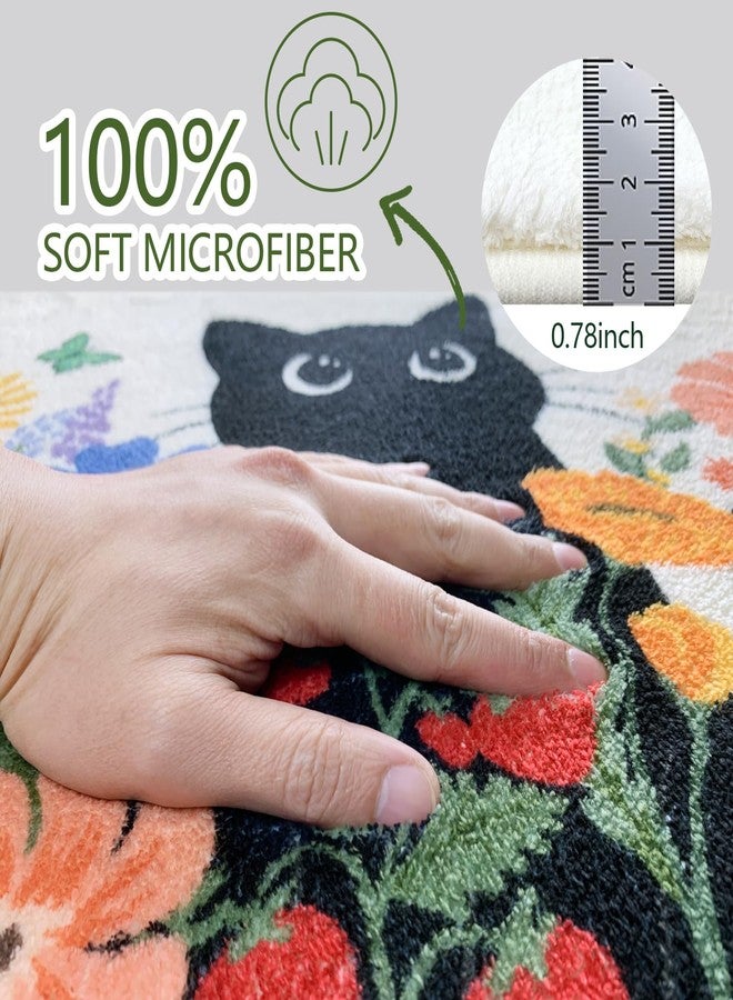 SHIYUE Cute Flower Abstract Art Bath Mat for Bathroom Rugs, Ultra Soft and Fluffy Microfiber Water Absorption Non Slip Mat for Bedroom Bathroom(18"×26" Cat Flower H2) - Image 3