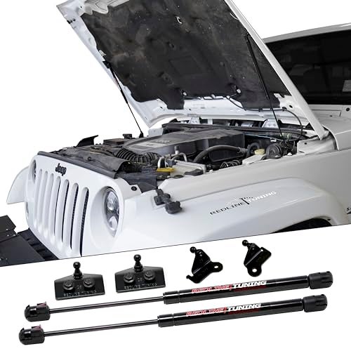 Redline Tuning 21-20002-02 Hood QuickLIFT PLUS Bolt-in System V2 Compatible with Jeep Wrangler JK 2007-2017 (All Black Components) - Image 1