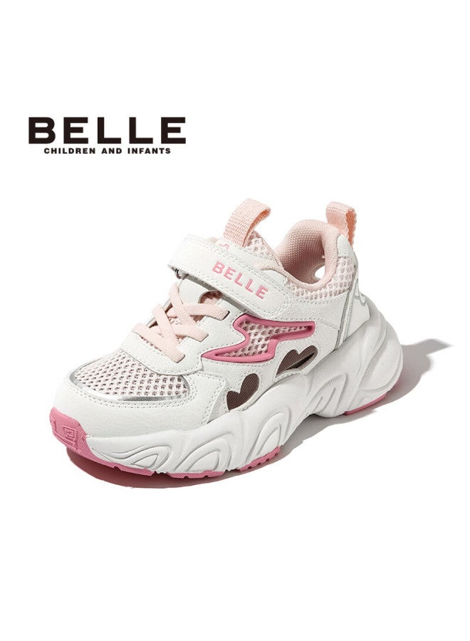 Belle Kids Mesh Sports Shoes Breathable Running Shoes Spring Summer Girls' Dad Shoes Casual Shoes Pink Size 28 - Image 2