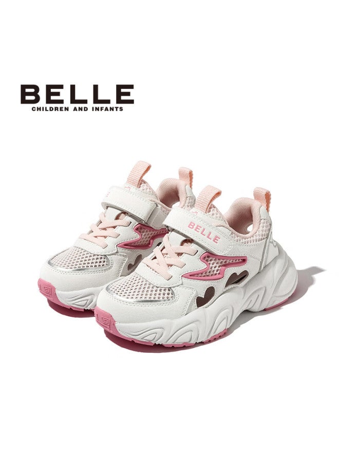 Belle Kids Mesh Sports Shoes Breathable Running Shoes Spring Summer Girls' Dad Shoes Casual Shoes Pink Size 28 - Image 1