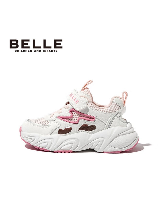 Belle Kids Mesh Sports Shoes Breathable Running Shoes Spring Summer Girls' Dad Shoes Casual Shoes Pink Size 28 - Image 3