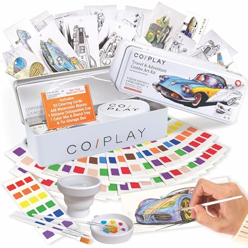 COIPLAY 648 Color Blocks Watercolor Paint Set 52Bookmarks 3 Brushes Silicone Cup Travel Adventure Coloring Books for All Ages TravelFriendly Easy to UseAll in One Art Supplies Craft kit - Image 1