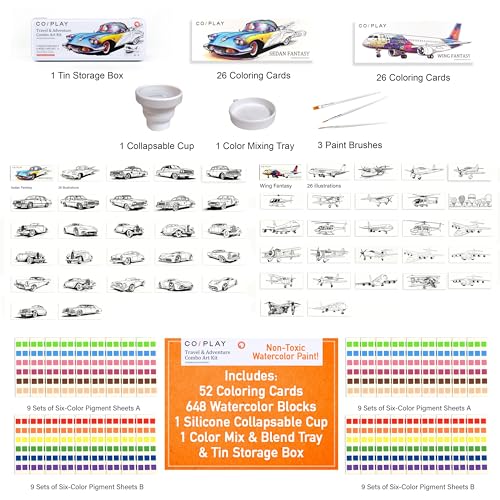 COIPLAY 648 Color Blocks Watercolor Paint Set 52Bookmarks 3 Brushes Silicone Cup Travel Adventure Coloring Books for All Ages TravelFriendly Easy to UseAll in One Art Supplies Craft kit - Image 5
