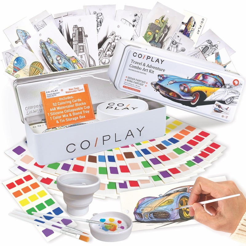 COIPLAY 648 Color Blocks Watercolor Paint Set 52Bookmarks 3 Brushes Silicone Cup Travel Adventure Coloring Books for All Ages TravelFriendly Easy to UseAll in One Art Supplies Craft kit - Image 2