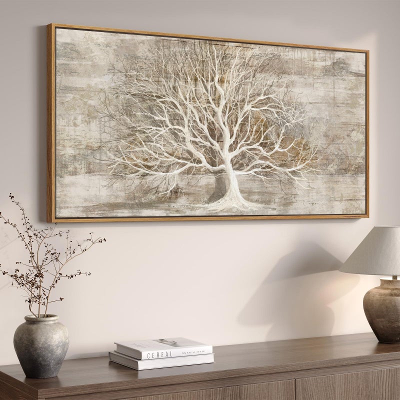 Cuspin Large Framed Tree of Life Wall Art for Living Room, Rustic Farmhouse Abstract Tree Canvas Painting Print Artwork for Walls, Modern Neutral Forest Picture for Bedroom Office Wall Decor, 60x30 In - Image 2