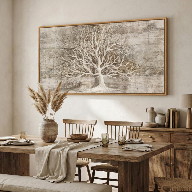 Cuspin Large Framed Tree of Life Wall Art for Living Room, Rustic Farmhouse Abstract Tree Canvas Painting Print Artwork for Walls, Modern Neutral Forest Picture for Bedroom Office Wall Decor, 60x30 In - Image 4