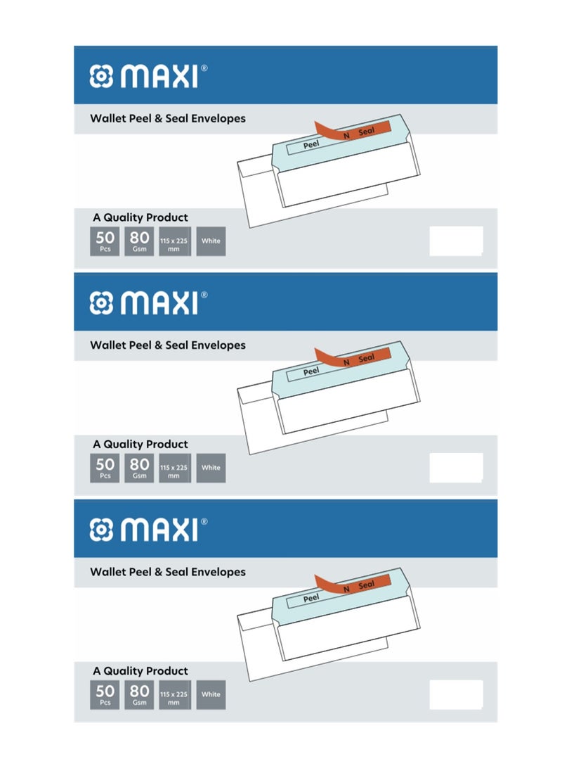 Maxi 150-Piece Peel And Seal Envelopes 115x225mm White  - Image 1