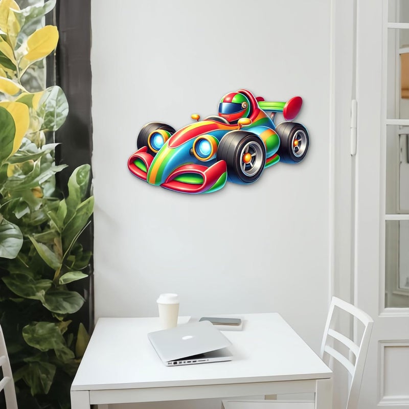 CLITHS 3D Race Car Wall Hanging - 12 Inch Colorful MDF Cutout for Kids Room Decor | 3D Illusion Cartoon Car Toy | Playroom Wall Art | Gift for Boys & Girls - Image 5