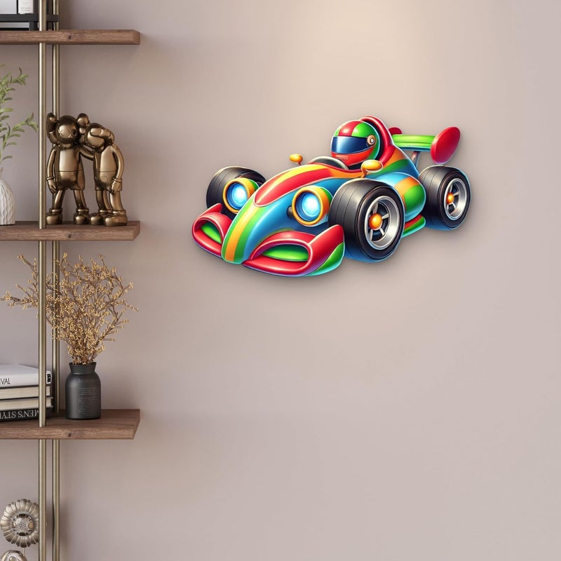 CLITHS 3D Race Car Wall Hanging - 12 Inch Colorful MDF Cutout for Kids Room Decor | 3D Illusion Cartoon Car Toy | Playroom Wall Art | Gift for Boys & Girls - Image 4