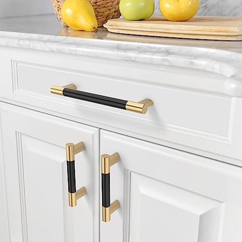 Amerdeco 10 Pack Matte Black and Gold Knurled Cabinet Pulls 5 Inch Hole Center Kitchen Cabinet Handles for Drawer Cupboard and Wardrobe ZH0038… - Image 4