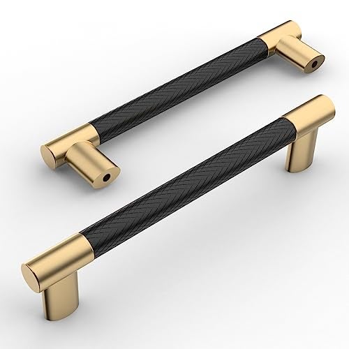 Amerdeco 10 Pack Matte Black and Gold Knurled Cabinet Pulls 5 Inch Hole Center Kitchen Cabinet Handles for Drawer Cupboard and Wardrobe ZH0038… - Image 1