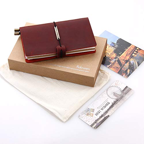 Robrasim Leather Journal Refillable Travelers Notebook, Antique Handmade Leather Writing Diary Notepad, Travel Journal Notebook for Men & Women, Medium Size 6.7" x 4" - Wine - Image 3